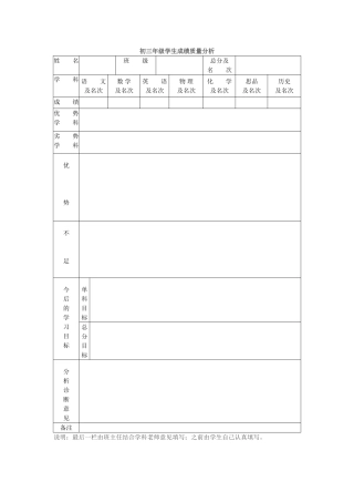 初三年级学生成绩质量分析