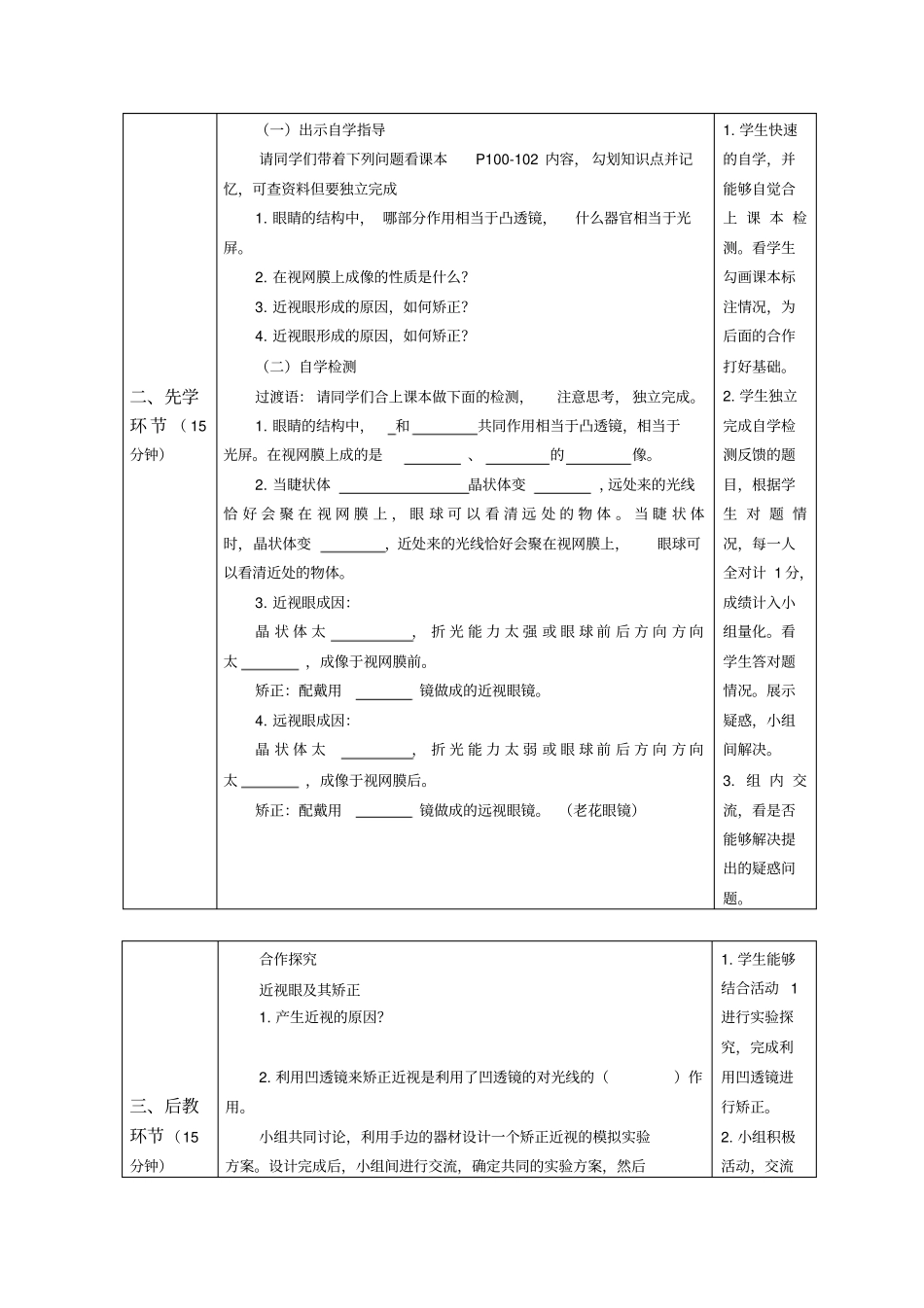 山东昌乐外国语学校人教版八年级上册物理学科课程教学设计：眼睛和眼镜_第2页