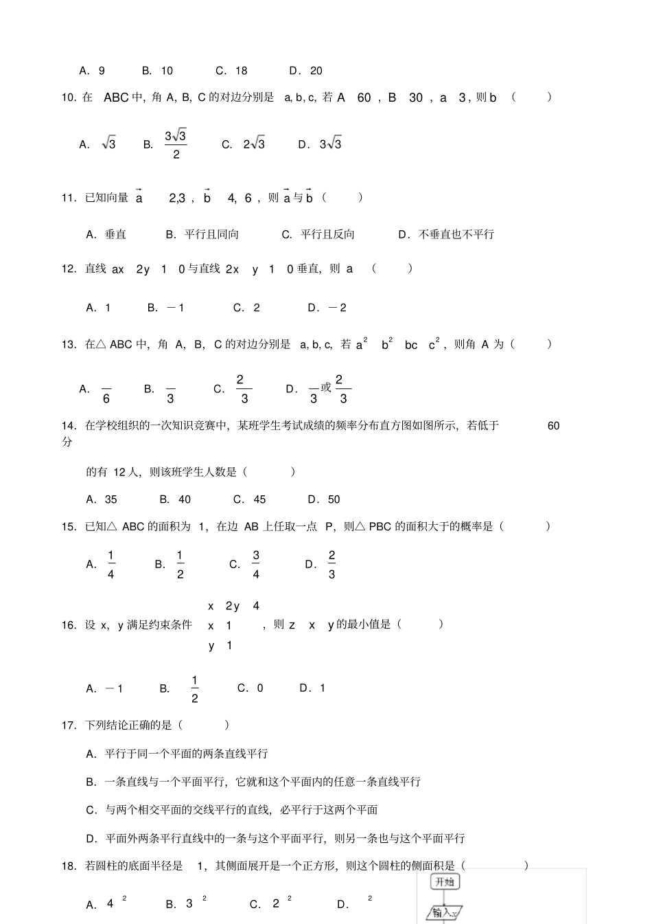 山东普通高中学业水平考试数学试题带答案_第2页