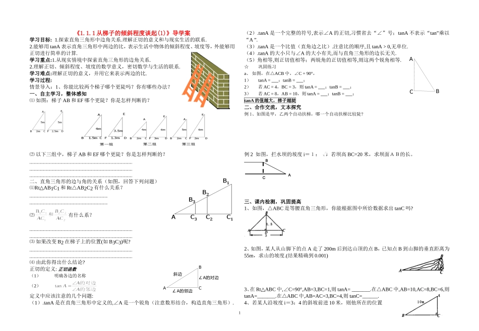 《直角三角形的边角关系》导学案(武虎)_第1页