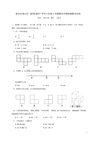 山东泰安泰山区六年级数学上学期期末考试试题五四制