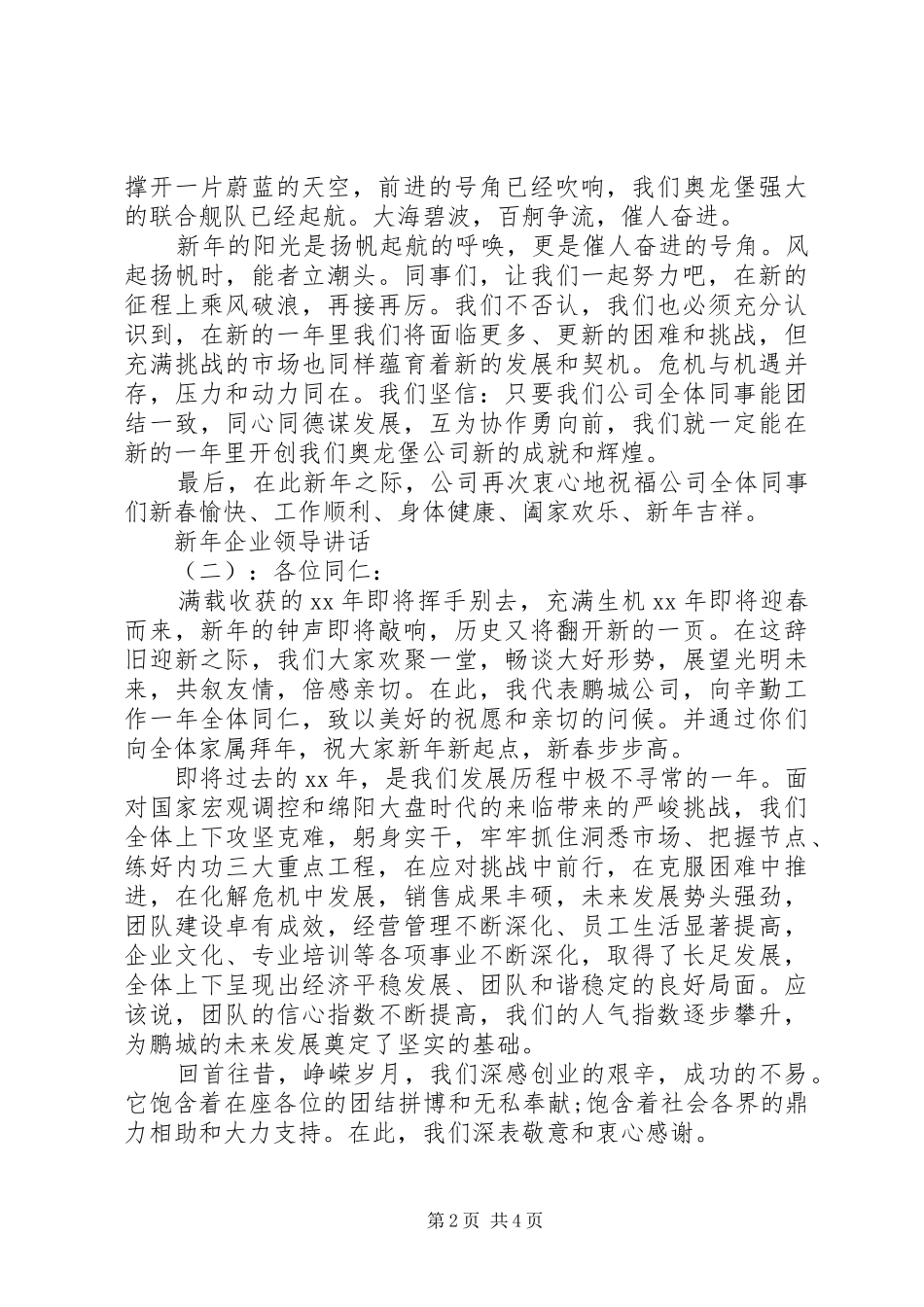 新年企业领导讲话发言_第2页
