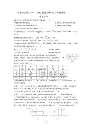 山东济宁微山中高三理科综合考前训练化部分
