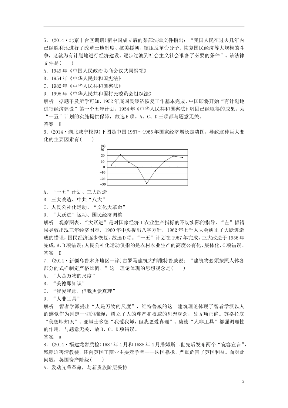 2015年高考历史二轮专题复习高频考点突破练（二）（含2014年最新模拟试题，含解析）_第2页