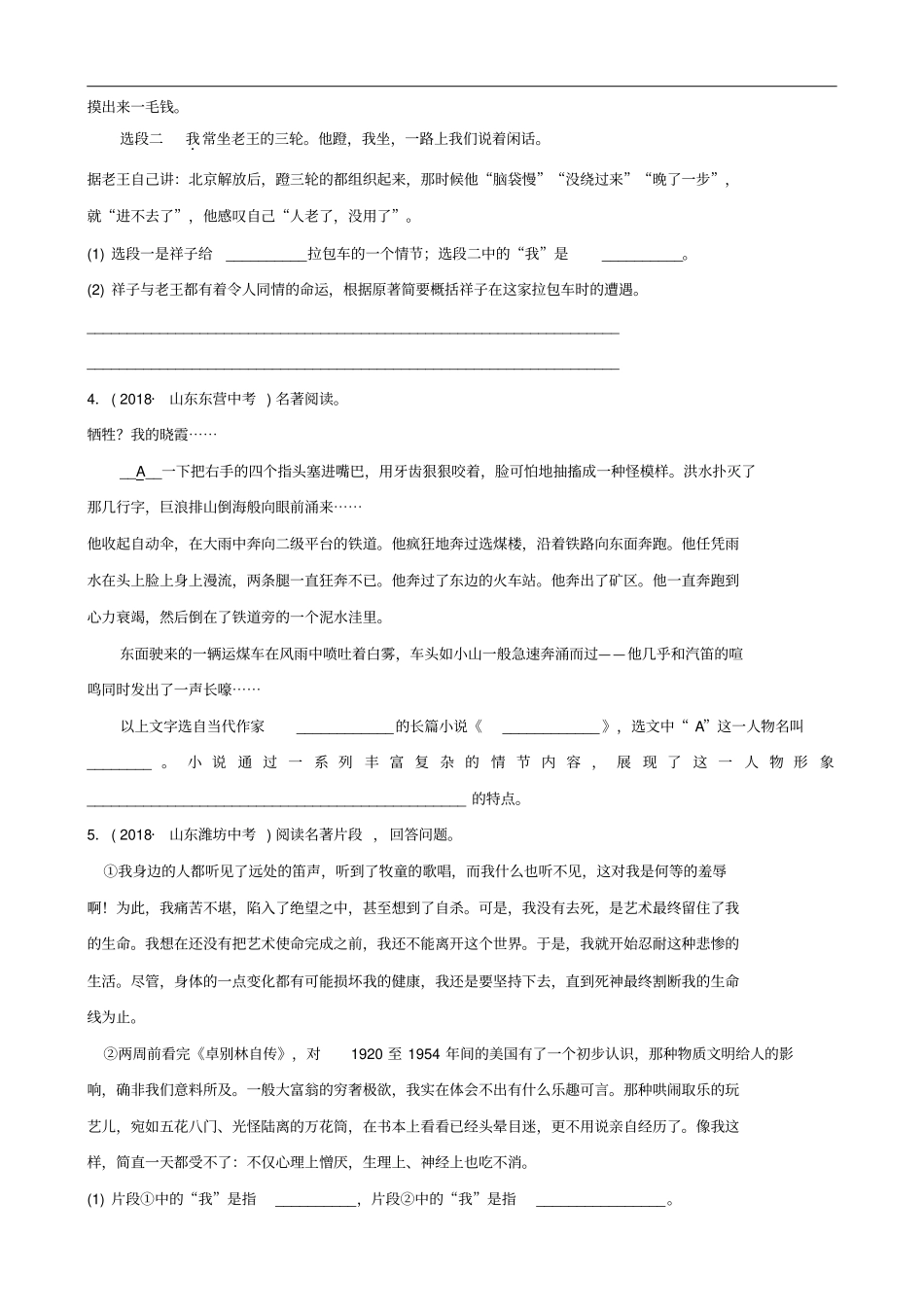 山东滨州2019年中考语文专题复习专题九名著阅读训练含答案_第2页
