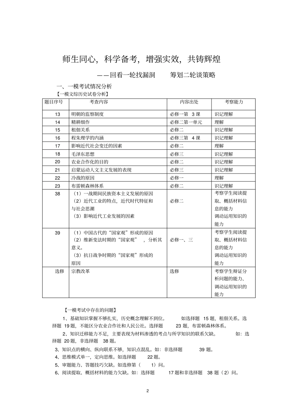 山东潍坊2015年高考历史二轮研讨会：回看一轮找漏洞筹划二轮谈策略剖析_第2页