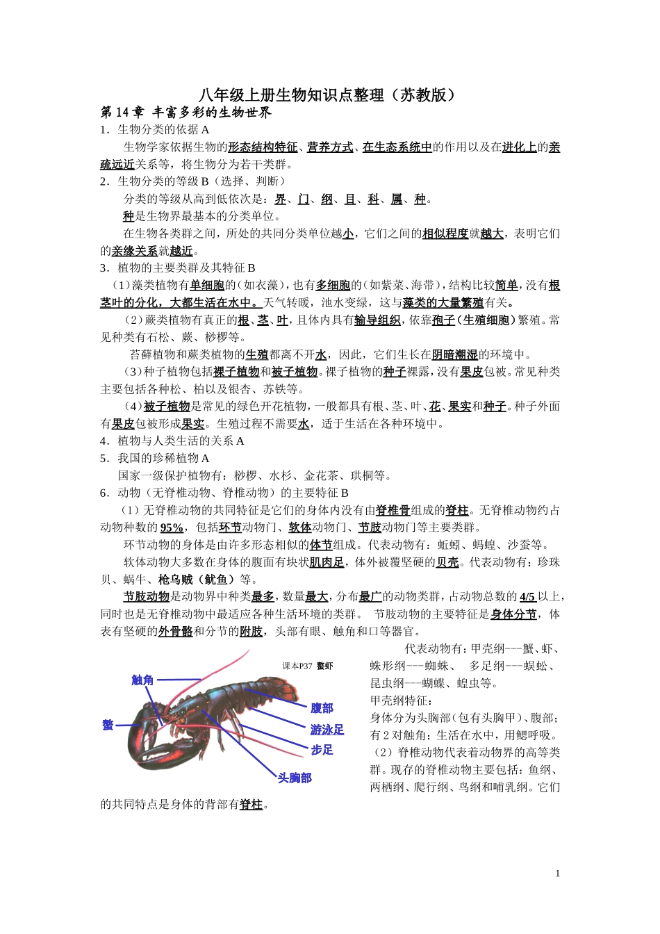 2013年最新版本(苏教版)八年级上册生物八年级下册知识点整理_第1页