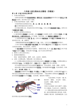 2013年最新版本(苏教版)八年级上册生物八年级下册知识点整理