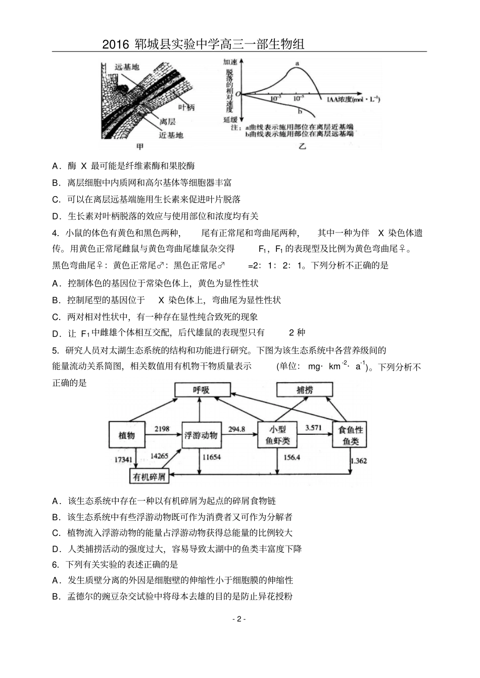 山东潍坊2016届高三考点回扣理综试题二概览_第2页