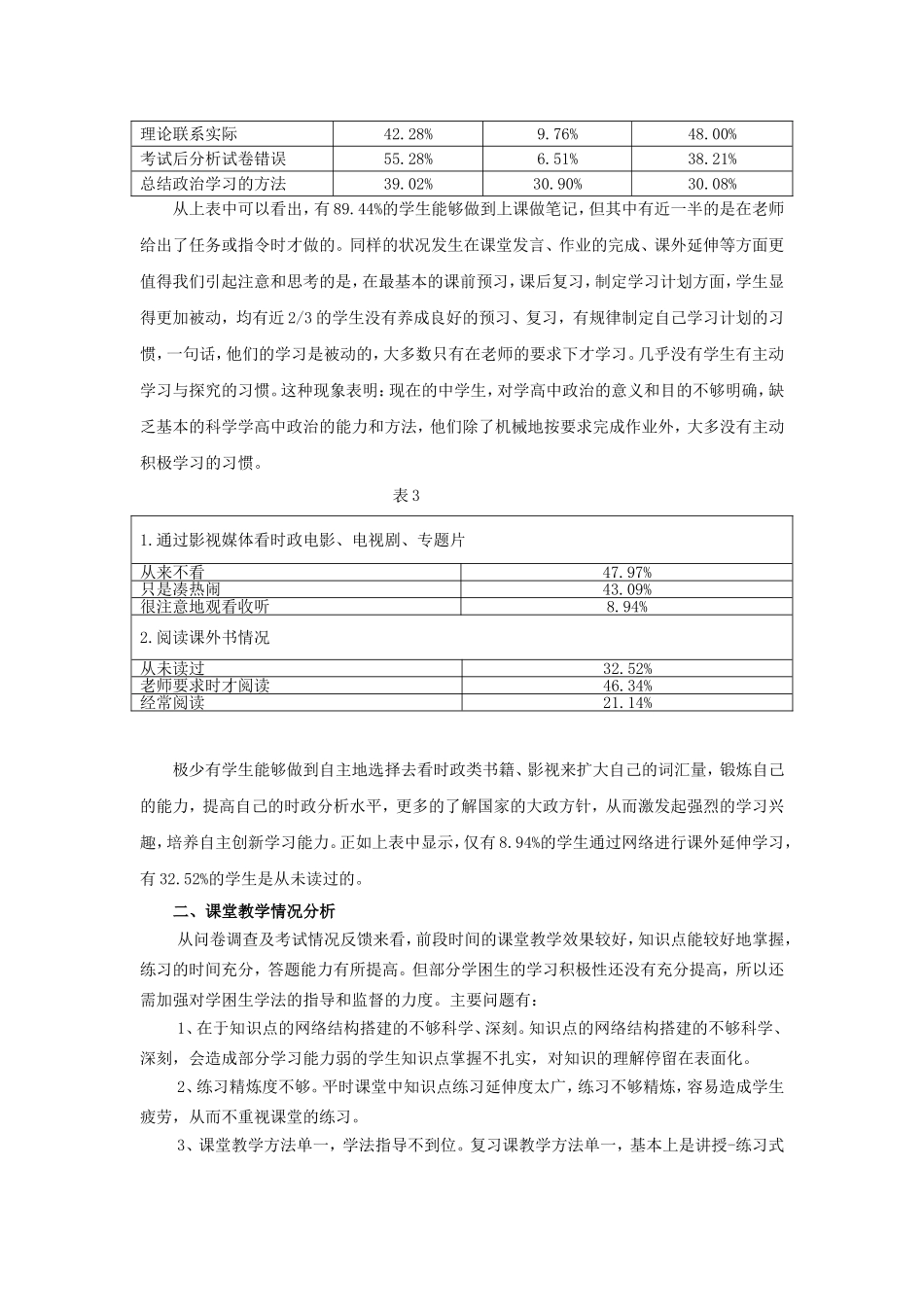高中政治学习情况问卷调查分析总结_第2页