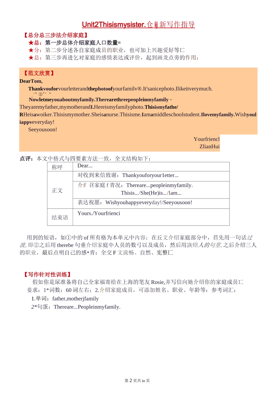 新目标英语七年级上册各单元作文模板及练习全册_第2页