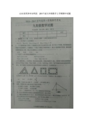 山东菏泽东明九年级数学上学期期中试题扫描版新人教版