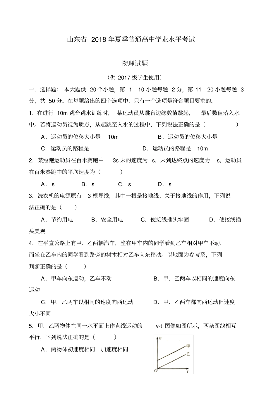 山东高中物理合格考真题_第1页