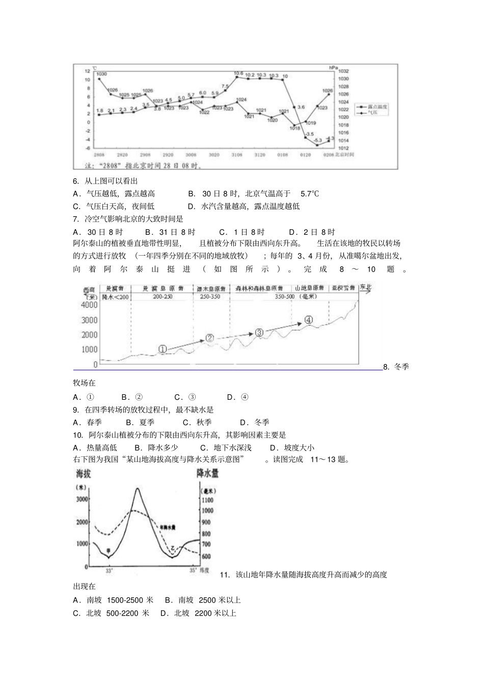 山西大学附中2012015学年第一学期高三年级第八次月考地理试题剖析_第2页