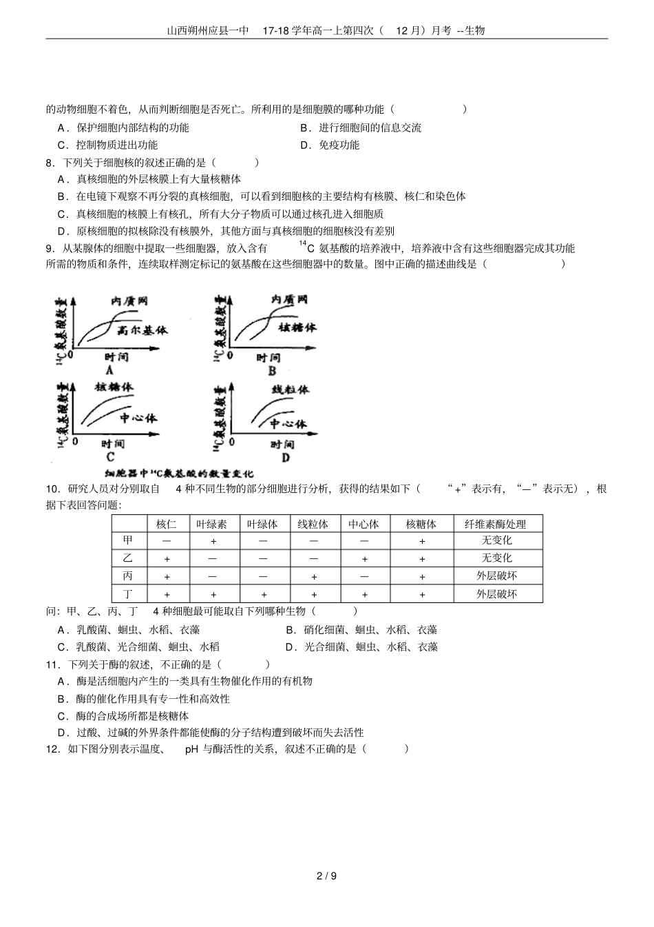 山西朔州应一中17-18学年高一上第四次12月月考--生物_第2页