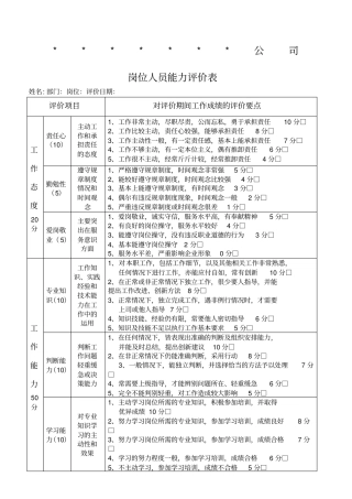 岗位人员能力评价表