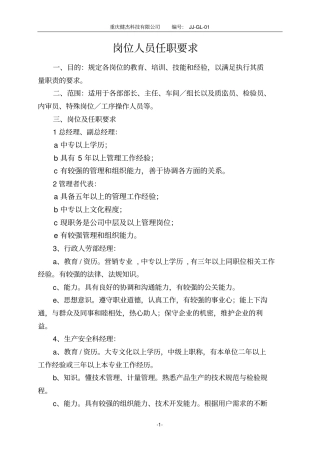 岗位人员任职要求