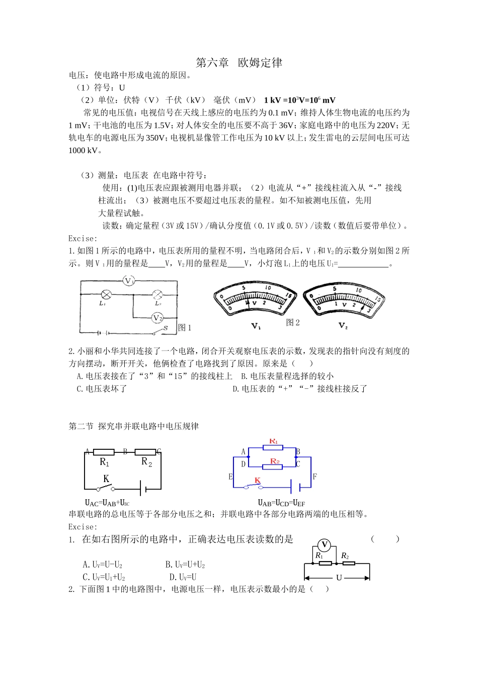 人教版初中物理复习资料第六章欧姆定律_第1页