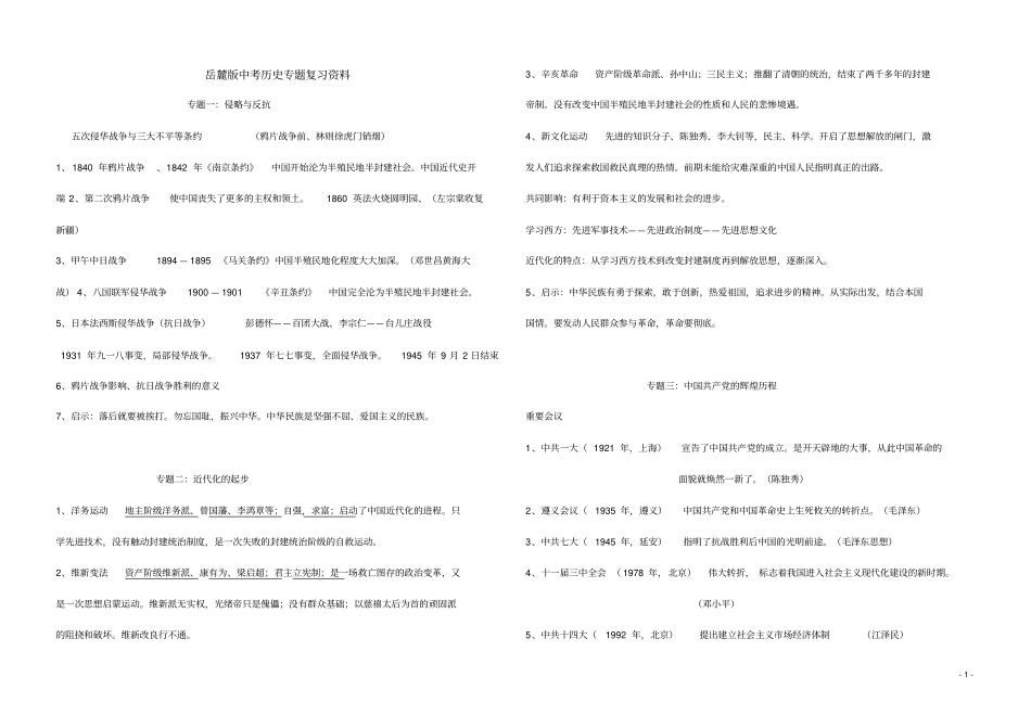 岳麓版中考历史专题复习资料_第1页