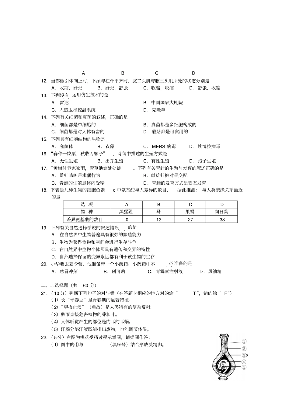 岳阳生物毕业会考试卷_第2页