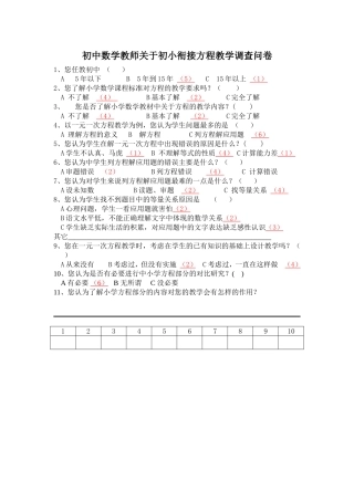 初中数学教师关于初小衔接方程教学调查问卷1