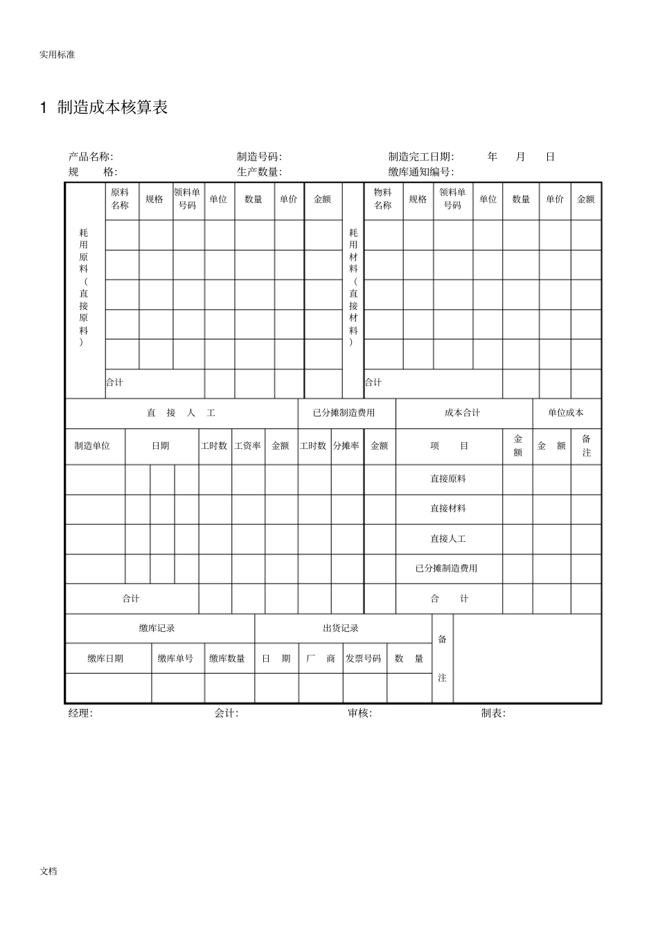 工业企业成本核算表汇总情况表_第1页
