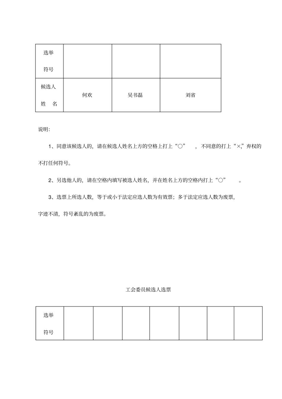 工会女工委候选人选票式样3_第2页