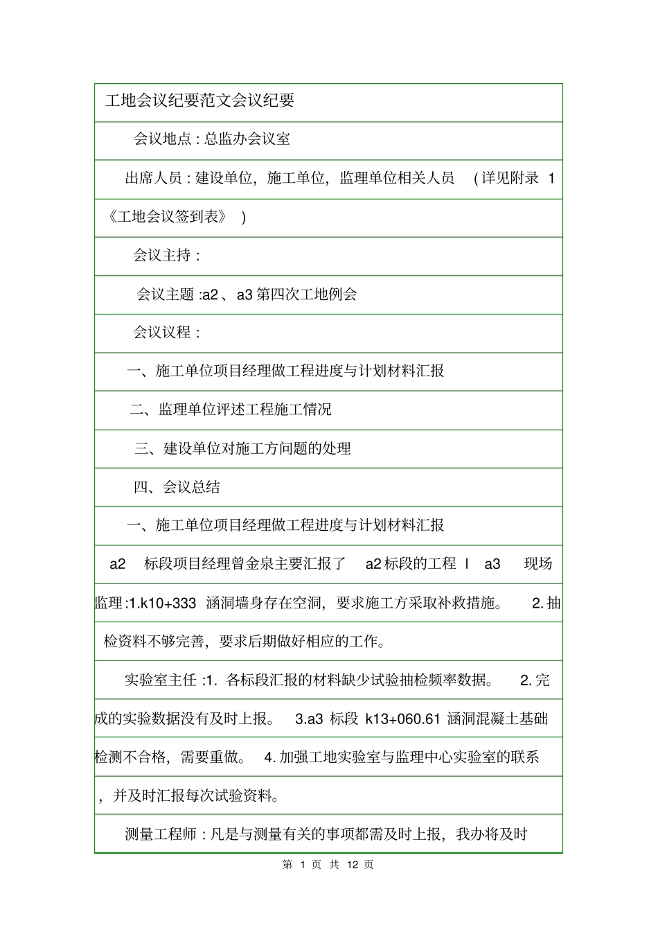 工地会议纪要范文会议纪要_第1页