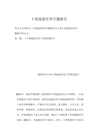 干部选拔任用专题报告