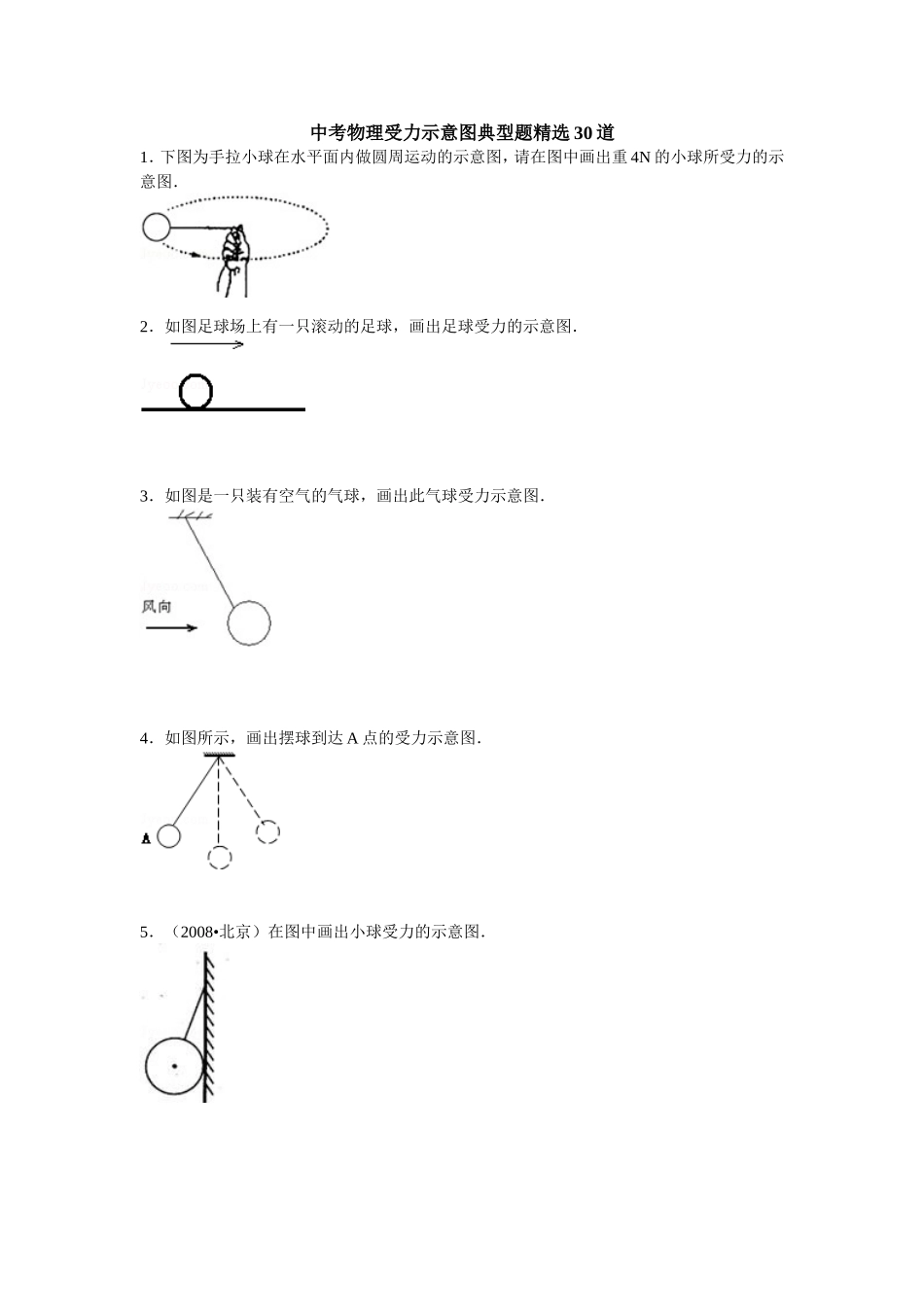 中考物理受力示意图典型题精选30道_第1页