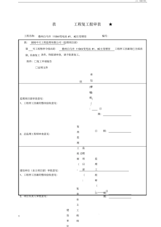 工程复工申请表