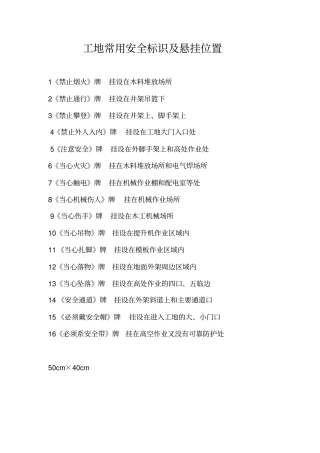 工程常用标示牌及悬挂位置