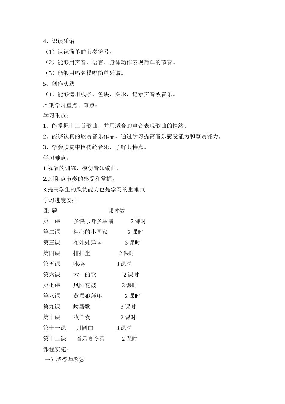 二年级下册音乐课程纲要_第2页