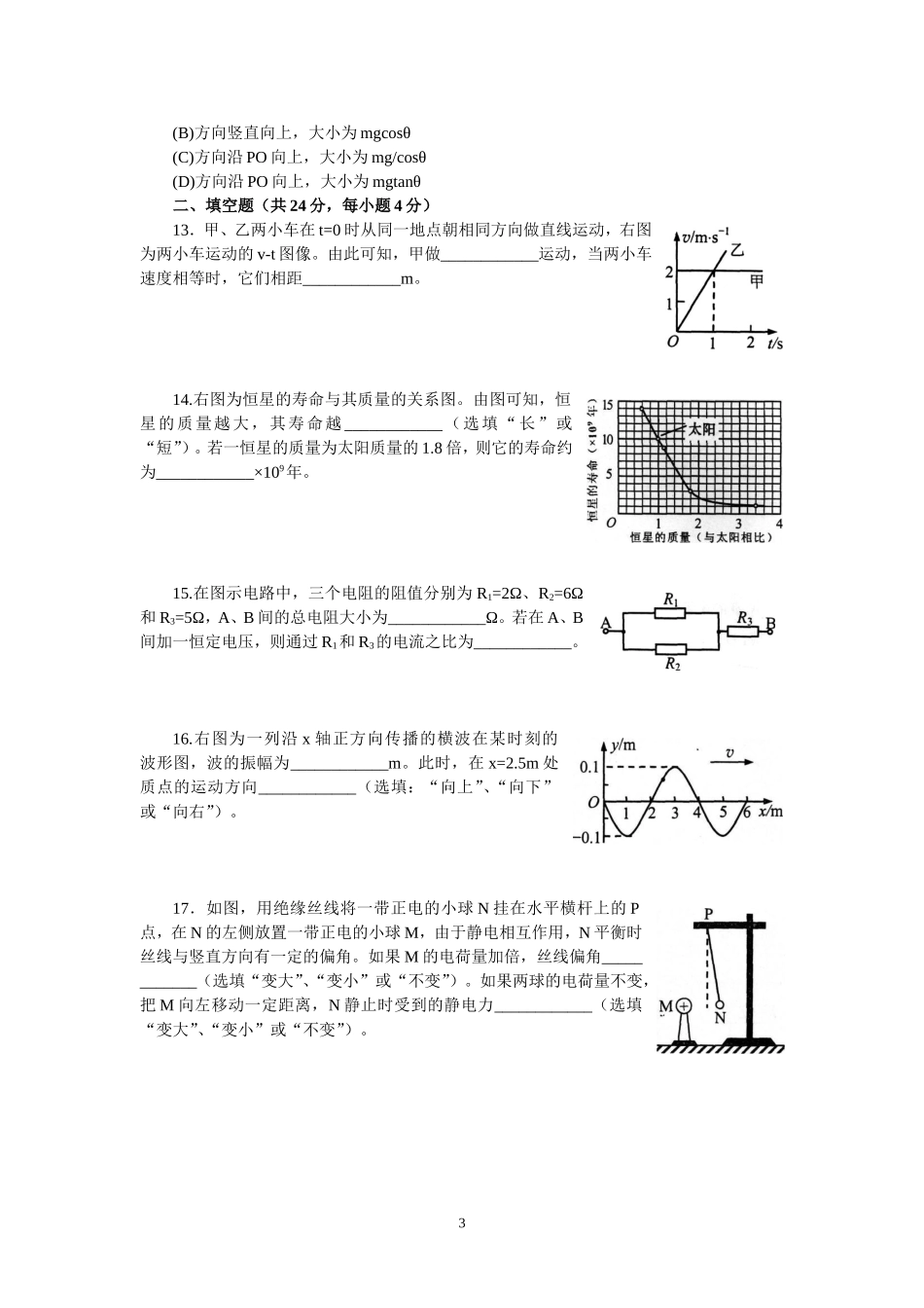 2011年上海学业水平考试物理试卷_第3页
