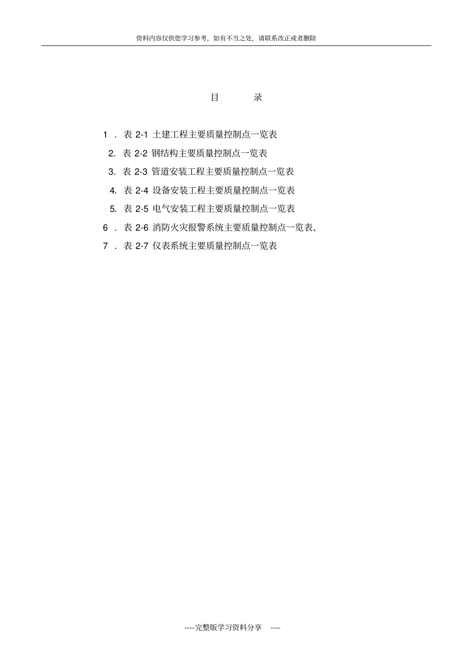 工程监理主要质量控制点一览表_第1页