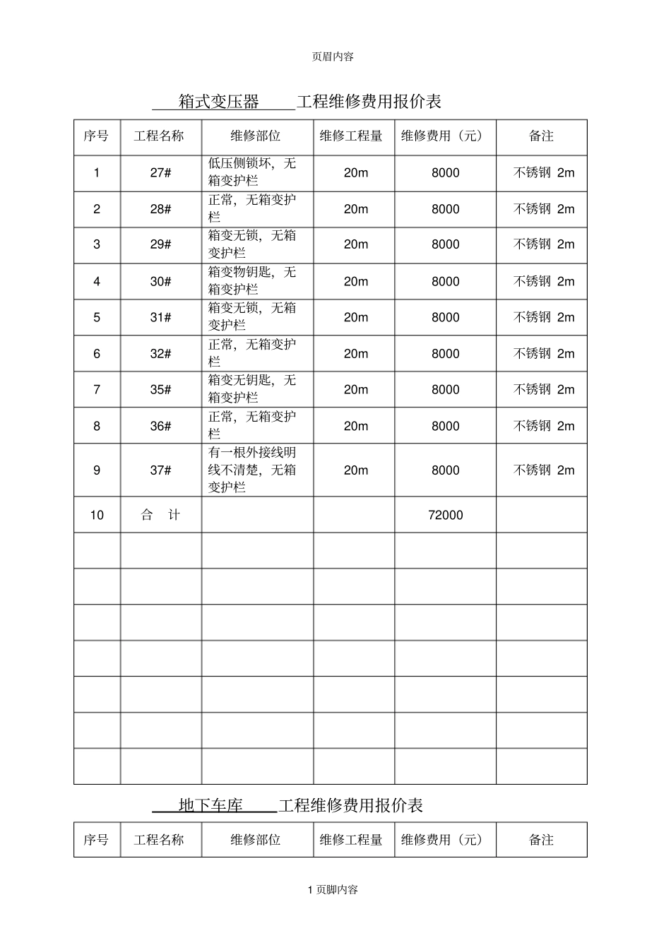 工程维修费用报价表_第1页