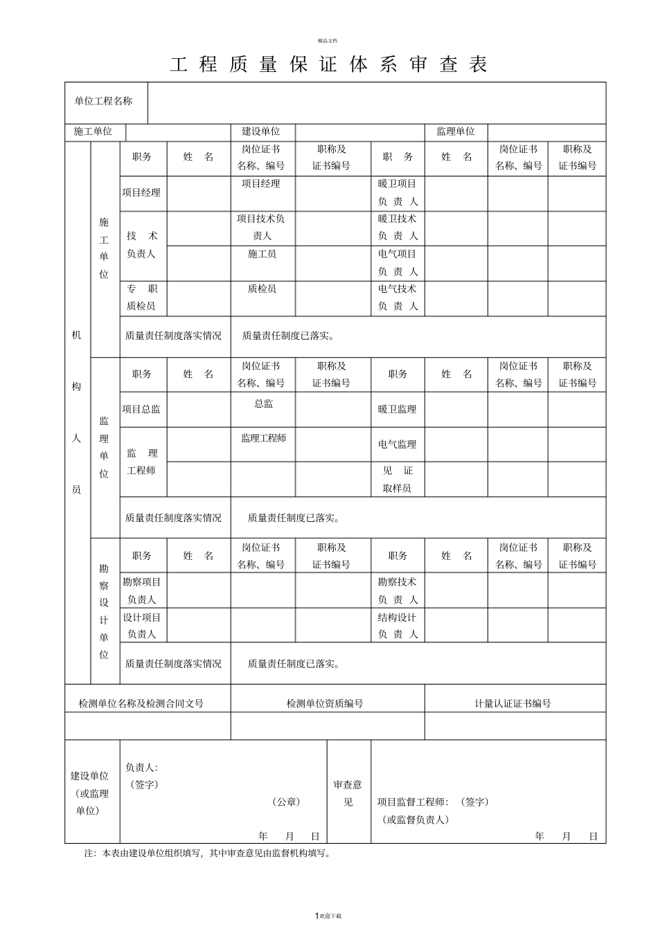 工程质量保证体系审查表_第1页