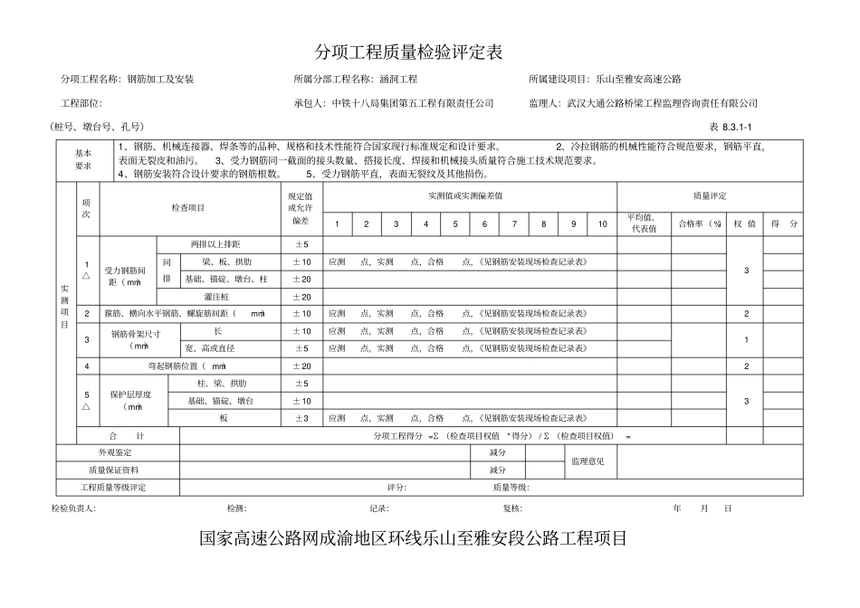 工程质量检验评定表桥、涵_第2页