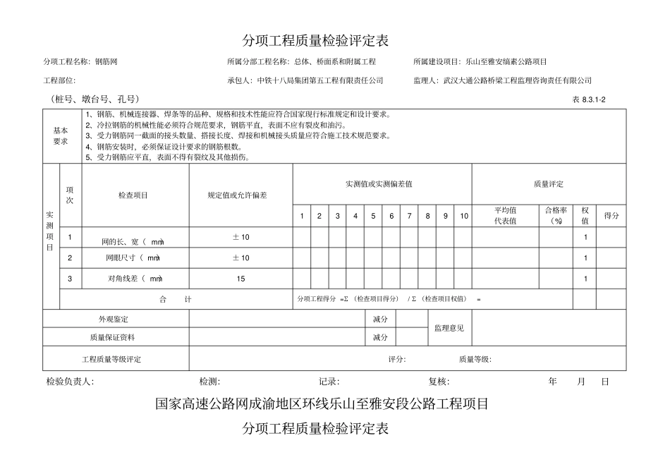 工程质量检验评定表桥、涵_第3页