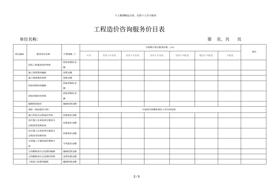 工程造价咨询服务价目表_第2页