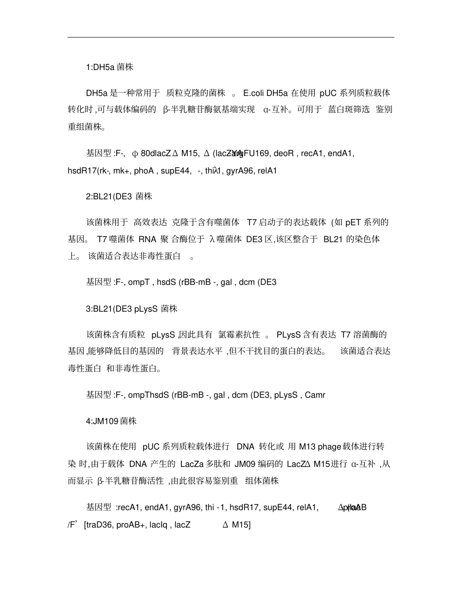 常见大肠杆菌感受态的特点和用途解析_第1页