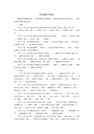 常见谦辞、敬辞附习题及答案