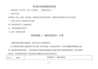 常见经营范围规范用语