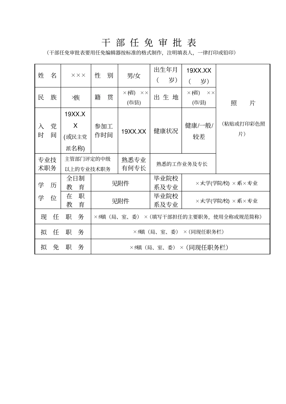干部任免审批表样表_第1页