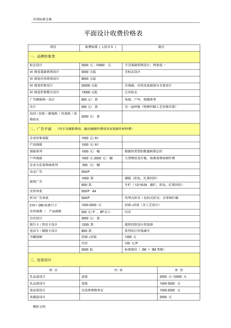 平面的设计收费价格表_第1页