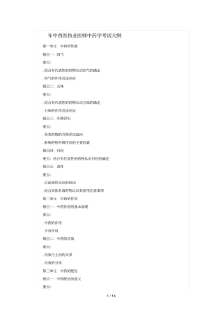 年中西医执业医师中药学考试大纲