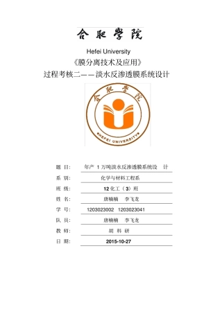 年产1万吨淡水的反渗透膜系统设计全解