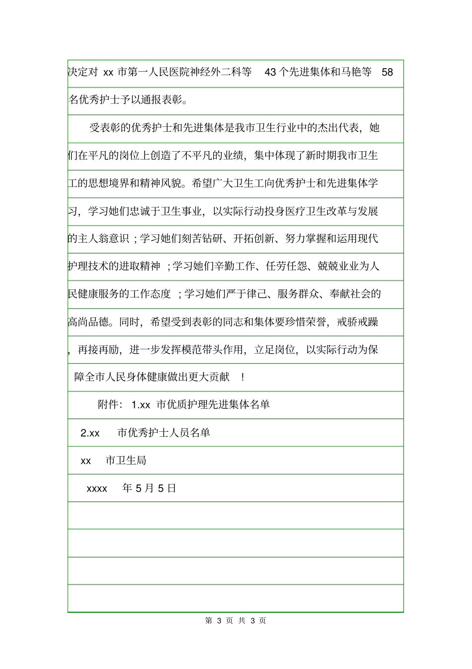 年优秀护士表彰决定决定_第3页