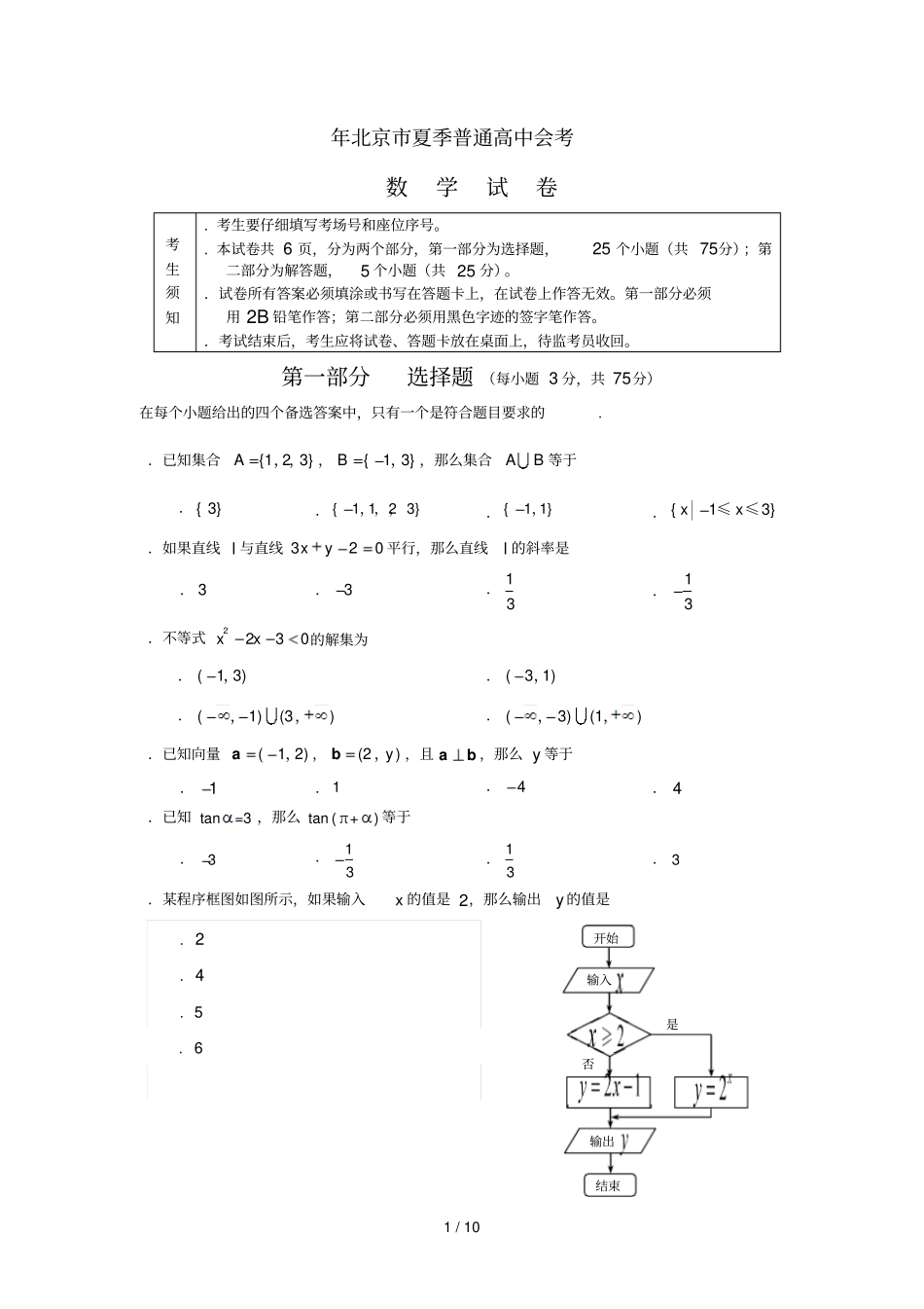 年北京夏季普通高中会考_第1页