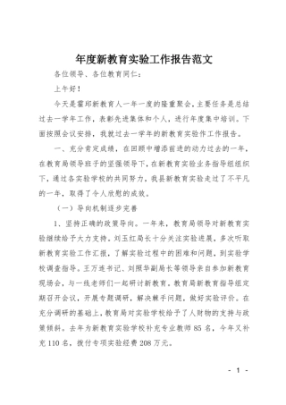 年新教育试验工作报告范文